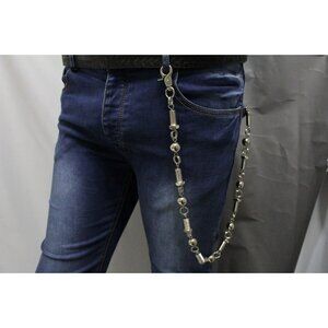 New Men Long Silver Metal Wallet Chains Motorcycle Chunky Strand Balls Screws